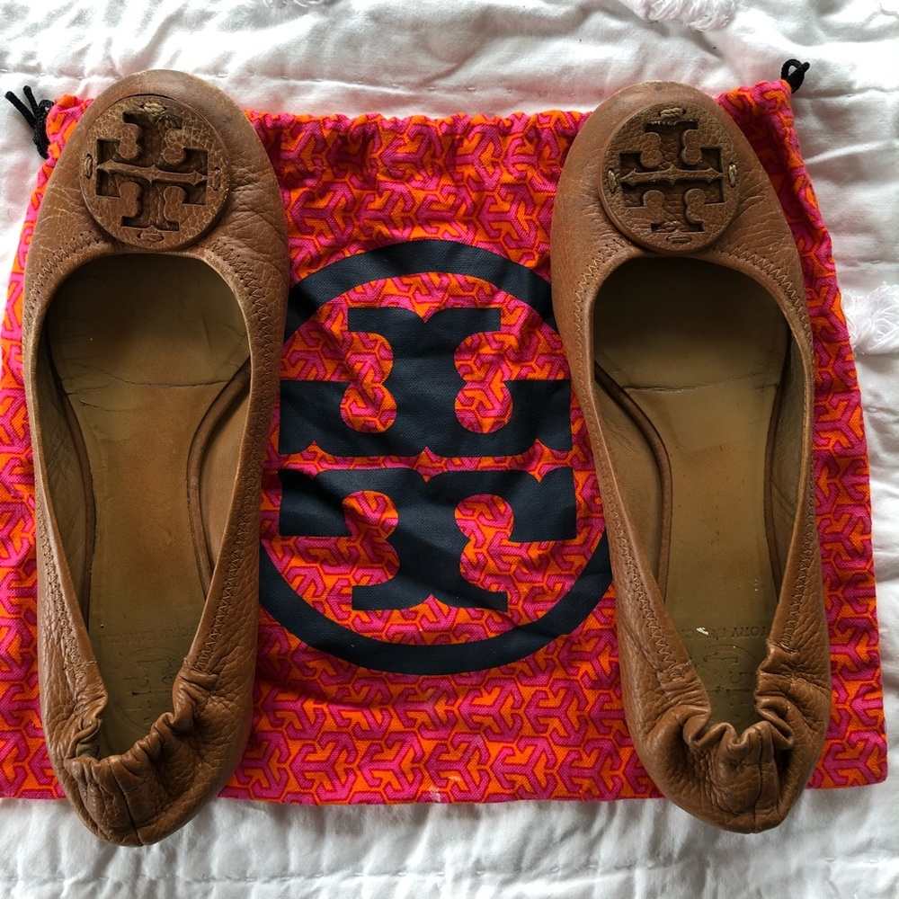 Tory Burch - tan pebbled leather reva flat - 8